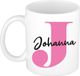 Bellatio Decorations Naam mok Johanna - roze - wit - keramiek - 300 ml - cadeau beker
