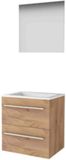 Basic-Line Ultimate 46 Badkamermeubelset - 60 x 46 cm - Met Grepen - 2 Lades - Acryl Wastafel - 1 Kraangat - Spiegel met Indirecte LED Verlichting - Whisky Oak