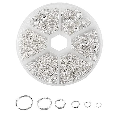 SINGH 690 Stuks Roestvrijstalen Splitringen Dubbele Lus Springrings Open Ringetjes Veerringen met Doorzichtige Doos Perfect voor Armbanden Enkelbanden (4MM/5MM/6MM/8MM/10MM/12MM)