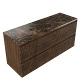 Saniclass Badkamermeubelset - 140x45x63cm - Noche natuurstenen topblad dark emperador - zonder kraangat - 4 lades - mat eiken charcoal