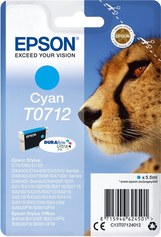 Epson T0712 - Cyan Ink Cartridge - DURABrite Ultra Ink