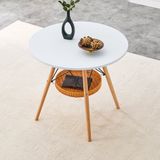OKWISH Ronde Eettafel - Wit en Hout - Diameter 80 cm