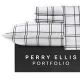 Perry Ellis Portfolio Lakenset, 4-delig, kreukvrij, met bijpassende kussenslopen, lichtgewicht en ademend, geruite woondecoratie (Malo wit/zwart, twin/2 aparte bedden)