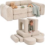 Merkloos kinder-speelsofa-set - 10-delig - beige - 108x32x50 cm - Cord