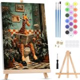 Peinture par numéro pour adultes sur toile encadrée - avec chevalet, kit de peinture par numéro girafe