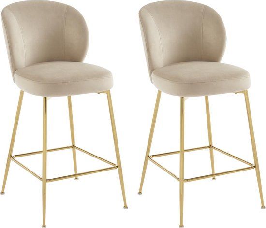 PASCAL MORABITO Barkrukken Set van 2 - Velours & Goudkleurig Metaal - Beige - POLPONA