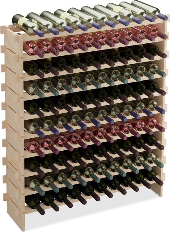 Merkloos Relaxdays Wijnrek - voor 100 flessen - stapelbaar - 120x103x25 cm - hout - natuur
