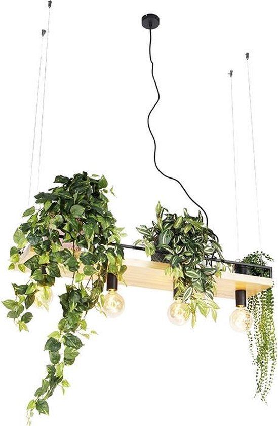 QAZQA Shelf - Industrial Hanging Lamp for Dining Table | 4 Lights - L 100 cm - Black - Industrial - Living Room