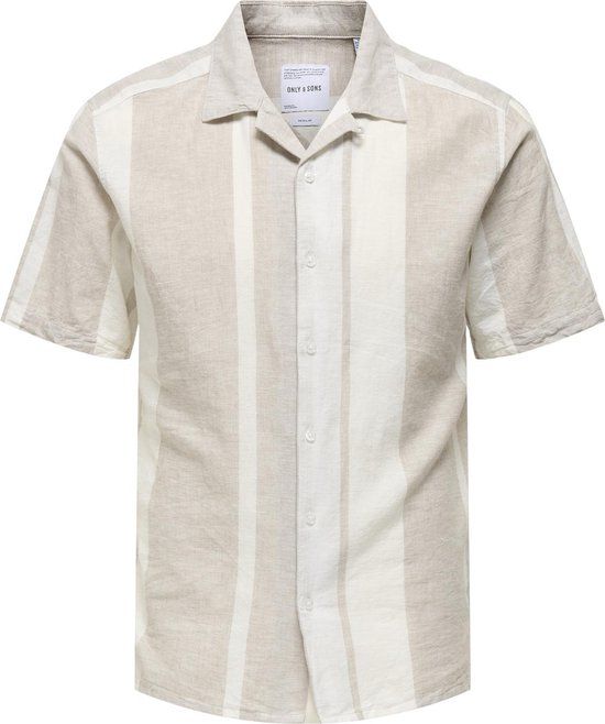 ONLY & SONS ONSCAIDEN LIFE STRIPE LINEN RESORT - Heren Overhemd - Vintage Khaki - Maat L
