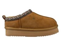 Warmbat Kynuna Plateau Tape Pantoffels Dames Bruin Suède Wol Maat 39