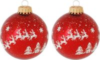 Krebs Boules de Noël - 8 pièces - Rouge - Impression rennes - 7 cm - Brillant