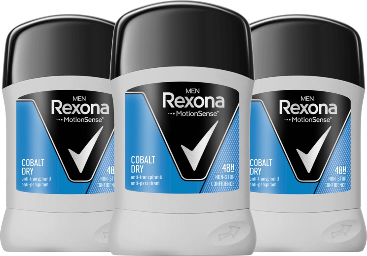 Rexona Men Motion Sense Cobalt Dry Anti-transpirant Deodorant Stick - 3 x 50 ml - Voordeelverpakking