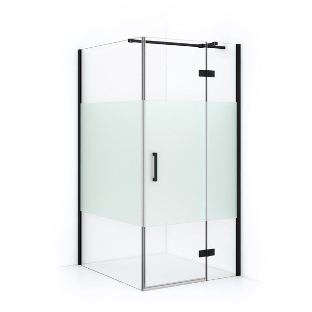 Maxaro Douchecabine Diamond 110x90cm 8mm Helder Veiligheidsglas met Matte Strook Mat Zwart