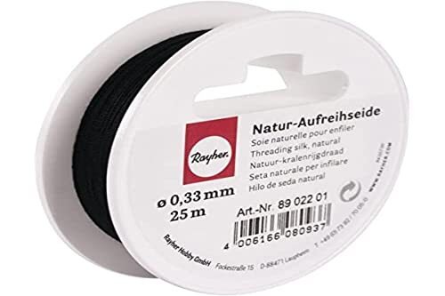 RAYHER 8902201 natuurlijke rijgzijde, 0,33 mm diameter, spoel 25 m, zwart