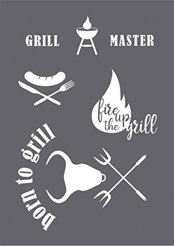 RAYHER 45114000 sjabloon Grill Master DIN A4, 1 stuk incl. rakel, voor hoogwaardige textielprints