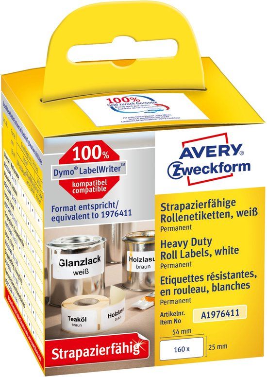 Avery Zweckform A1976411 Universele etiketten 25 x 54 mm Folie Wit 160 stuks
