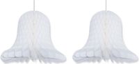 Bellatio Decorations Fest-Dekor Gmbh Kerstklok lampion - 3x stuks - wit - 20 cm - papier