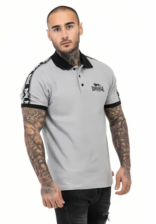Lonsdale Setter Poloshirt voor heren, normale pasvorm, Marl Grey/Black/White, L