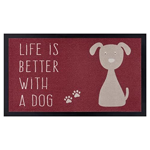 Hanse Home Deurmat - 45x75 cm - Life is Better Dog - Wijnrood