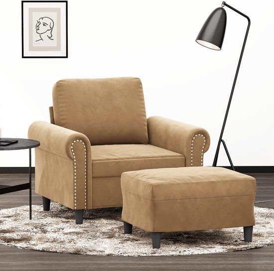 vidaXL Fauteuil met voetenbank fluweel bruin