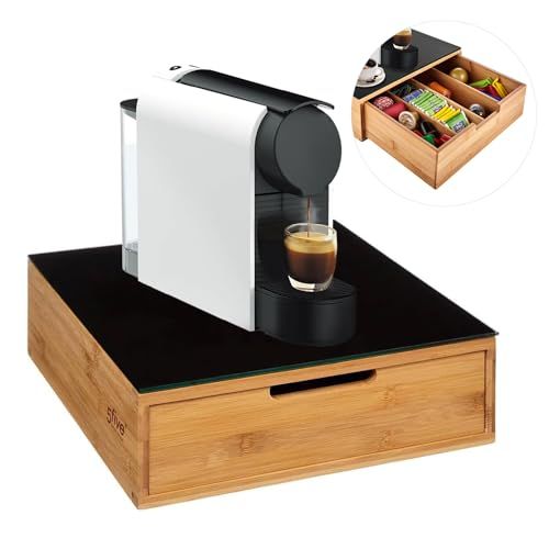 Avilia Ruimtebesparende capsuledispenser van bamboe met 2 laden voor capsules, koffiepads en suiker