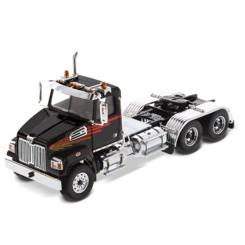 Diecast Masters Western Star 4700 SF-tractor met tandem-dagcabine, metallic zwart 1/50 Diecast-model van