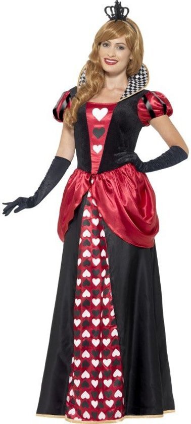 Smiffys Lange Queen of Hearts jurk met kroontje - Alice in Wonderland thema kostuum maat 48/50