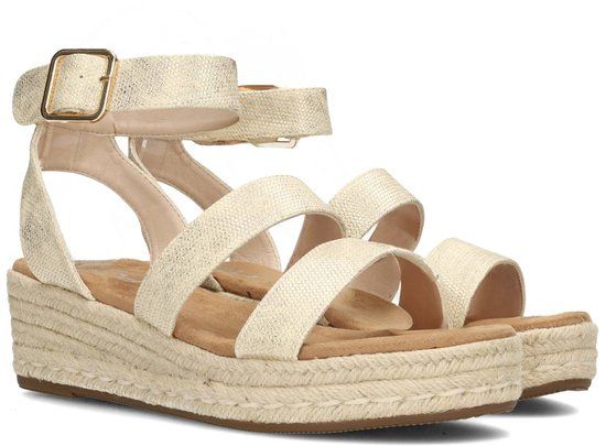 POSH by Poelman JUNE Dames Sandalen - 39 - Goud met beige - Maat 39 - Sleehak