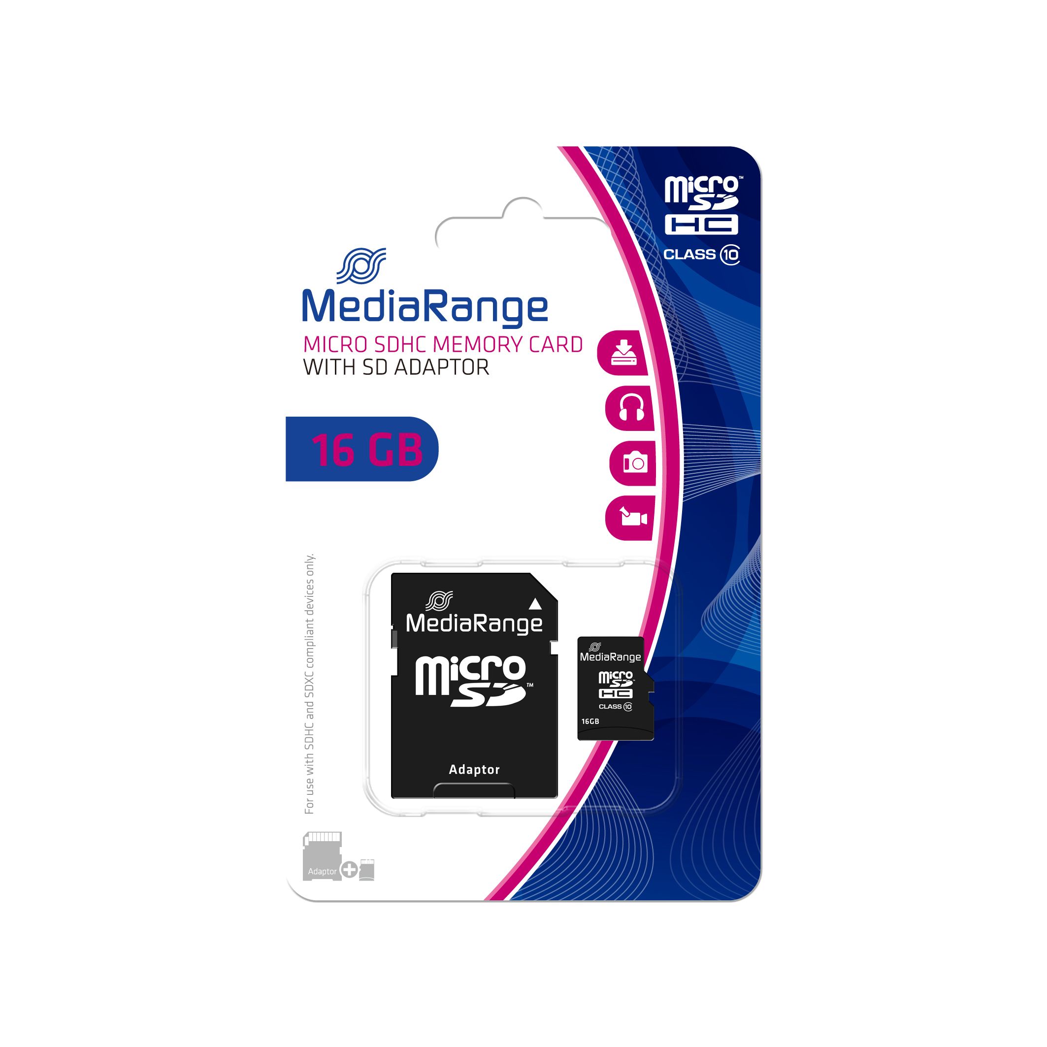 MediaRange MicroSDHC 16GB Class 10 - Incl. SD Adapter