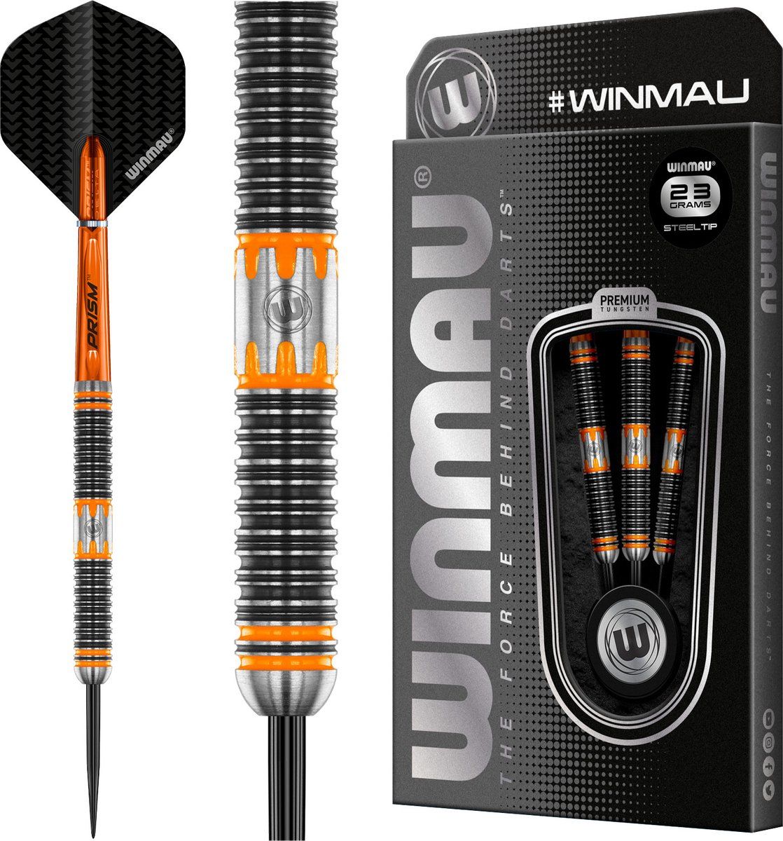 WINMAU Nitin Kumar Steeltip Tungsten Dartpijlen Professioneel - 23g - Oranje/Zilver