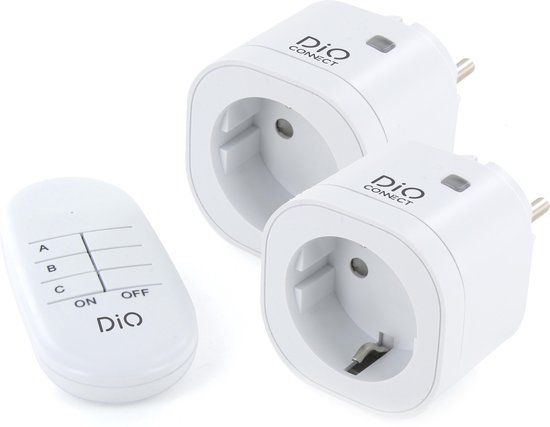 DiO Connect - Slimme Stekker Set (2 stuks) met Afstandsbediening - WiFi & 433MHz - Werkt met Alexa & Google Home