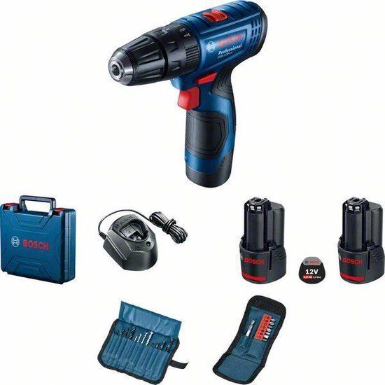 Bosch GSB 120-LI 12V Accu-schroevendraaier met accessoires, 2x 2,0 Ah Li-Ion accu, lader
