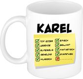 Bellatio Decorations Naam mok Karel - wit - top gozer - keramiek - 300 ml - cadeau collega beker