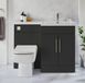 Cluo Meuble de lavabo et combinaison WC noir gris, incluant toilette, réservoir dissimulé et lavabo | Poignées chromées | Version droite | Cluo