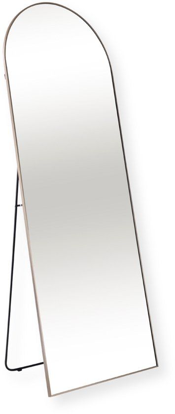 SensaHome Passpiegel - Taupe - 160x60x4 CM - Minimalistische Design Wandspiegel - Staande Spiegel met Metalen Rand
