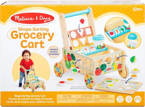 Melissa & Doug Houten winkelwagentje met vormensorteerder en puzzels - Houten speelgoed - Vormensorteerder voor baby's - Ontwikkelingsspeelgoed - 12 maanden - Cadeau voor babyjongen en meisje