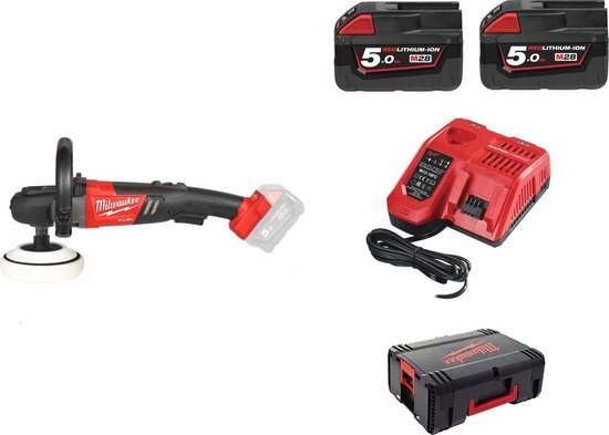 Milwaukee M18 FAP180-502X 18V Li-Ion accu Polijstmachine set 2x 5.0Ah accu in HD Box - 180mm - variabel