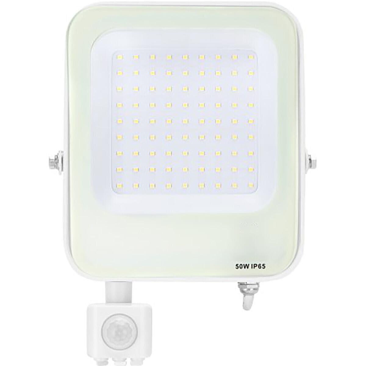 BES LED LED Bouwlamp met Bewegingssensor - LED Schijnwerper - Aigi Rekan - 50 Watt - Helder/Koud Wit 6500K - Waterdicht IP65 - Rechthoek - Mat Wit - Aluminium