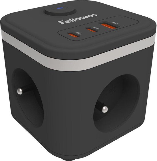 Fellowes contactdoos Power Cube | 3 stopcontacten + 1 x USB-A + 2 x USB-C | zwart | voor België