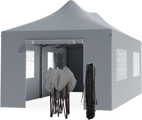 LifeGoods Partytent - 3x6m - Donkergrijs - Opvouwbaar - Waterdicht - Met Zijwanden