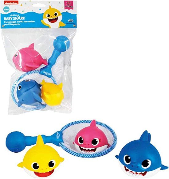Baby Shark 3-delige set badspeeltjes met schepnet - Badeend - 1+ jaar