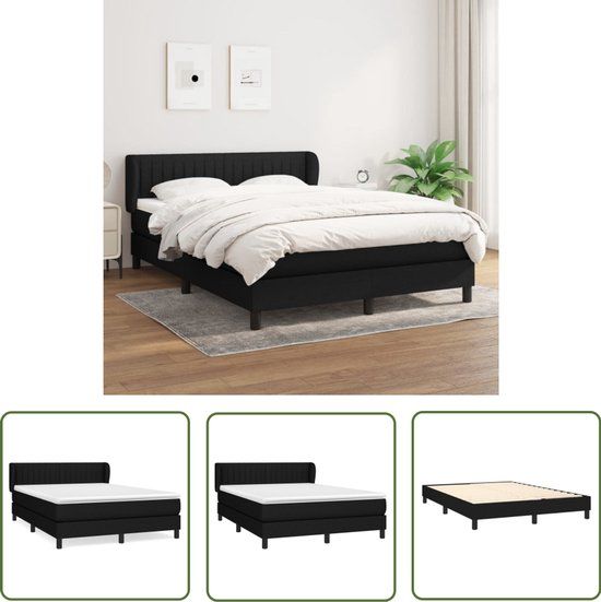 vidaXL Boxspring met matras stof zwart 140x190 cm
