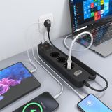 AISENS ASPS-2A2C11-BK Stekkerdoos met 3 stopcontacten + oplader PD3.0, 20 W, 2 x USB-C, 2 x USB-A, 1,4 m, zwart