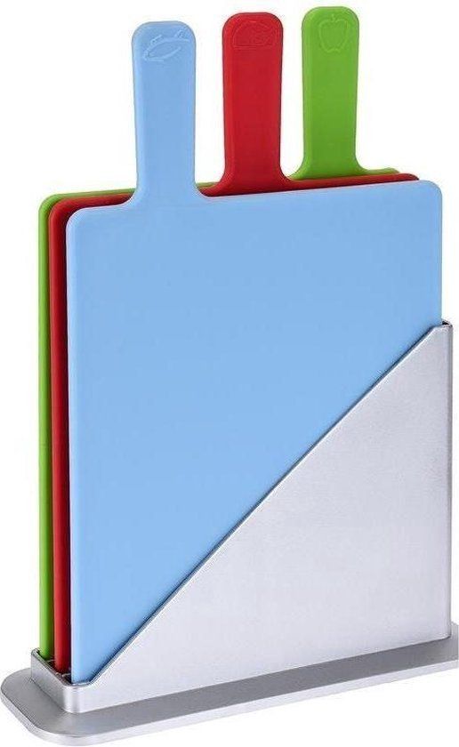 Excellent Houseware Snijplankenset met houder - 4 delig index - Kunststof - Anti-slip