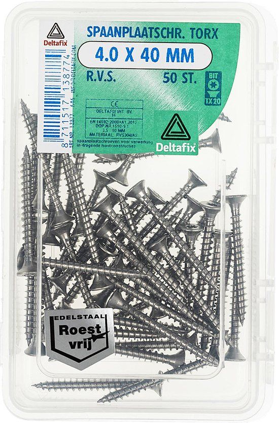 Deltafix Spaanplaatschroef platkop / torx r.v.s. a2 4.0 x 40 mm 50 st.