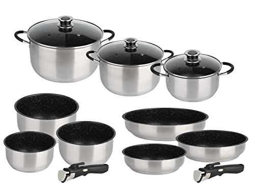 KAMBERG set 12-delig - roestvrij staal - coating steen - inductie - afneembaar handvat - zonder PFOA