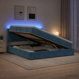 vidaXL LED Opbergbed met Matras Donkerblauw 160 x 200 cm Fluweel