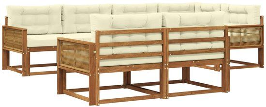 vidaXL Hoek loungeset Acacia hout Natuurlijk en crème