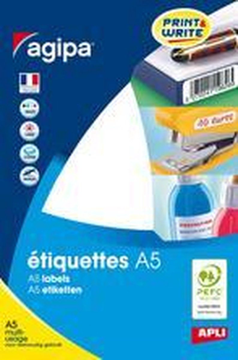 agipa 114016 universele etiketten, 19 x 38 mm, wit