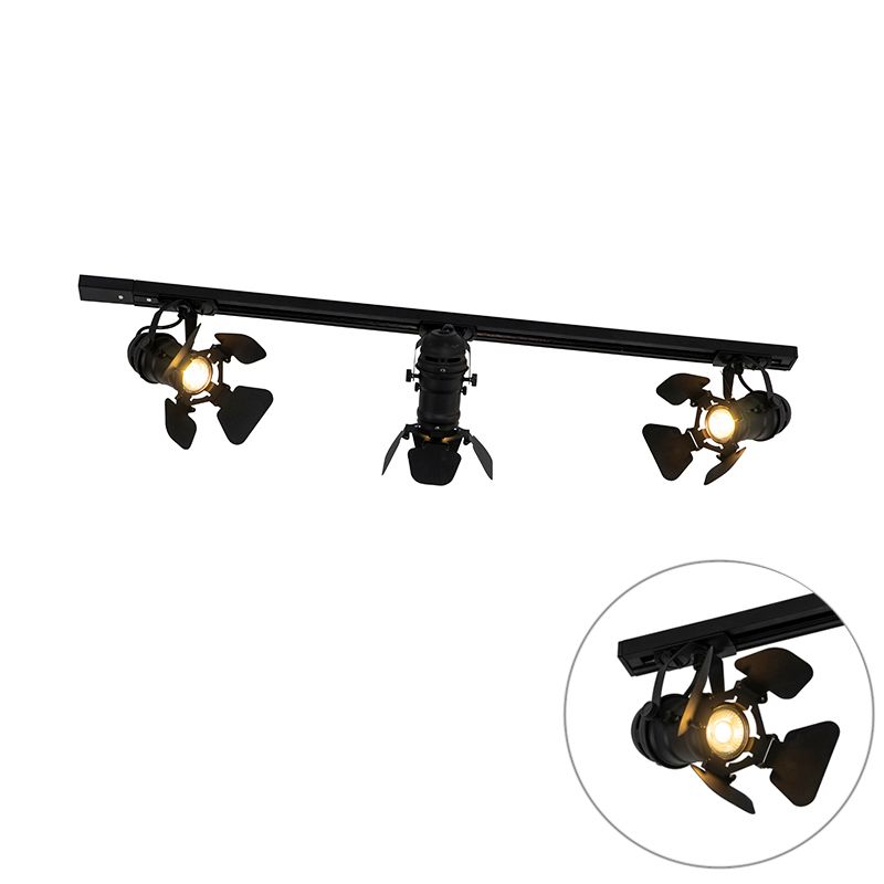 QAZQA Movie Railsysteem met 3 spots zwart - Aluminium